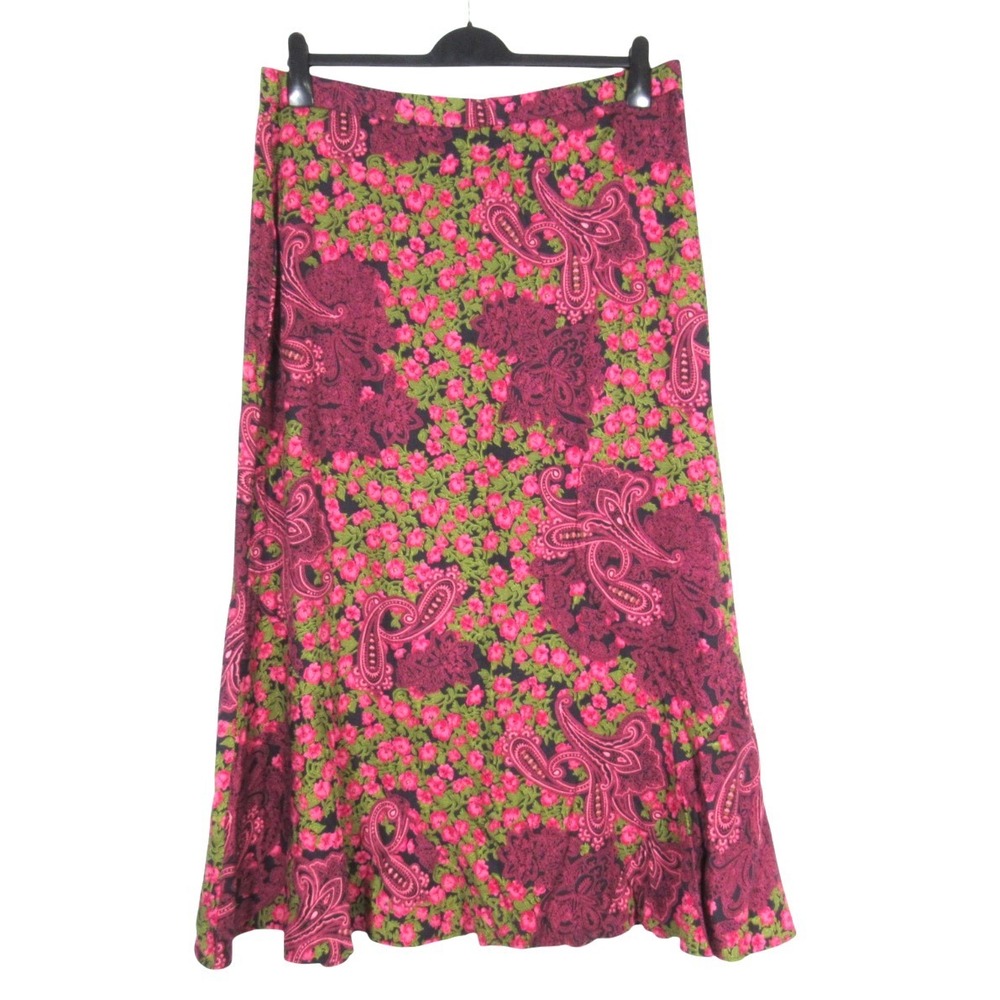 BECHAMEL Black/Pink FLORAL PAISLEY Print Button/Zip Back A-LINE MAXI SKIRT 18W